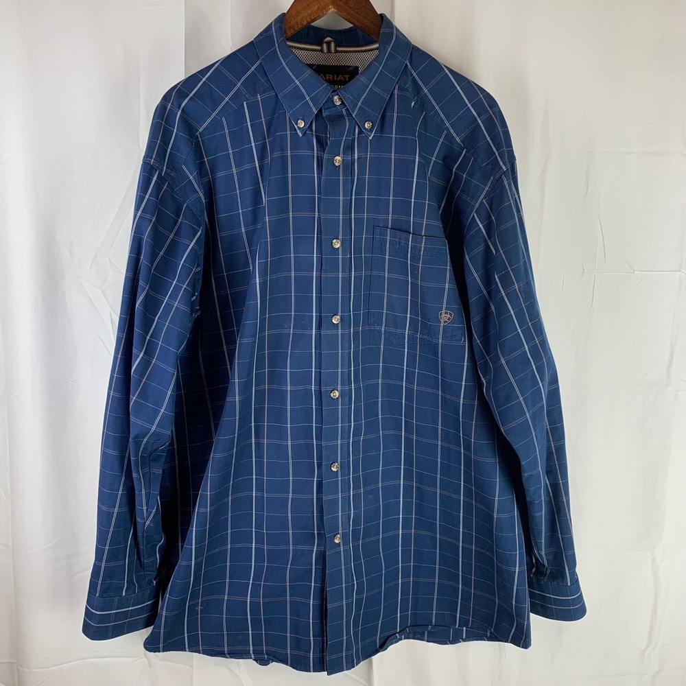 Ariat Button Down Shirt Mens XL Blue Grid Pro Series Long Sleeve Western